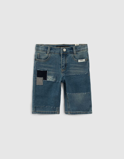 Blauwe jeansbermuda patchworkstijl jongens - IKKS