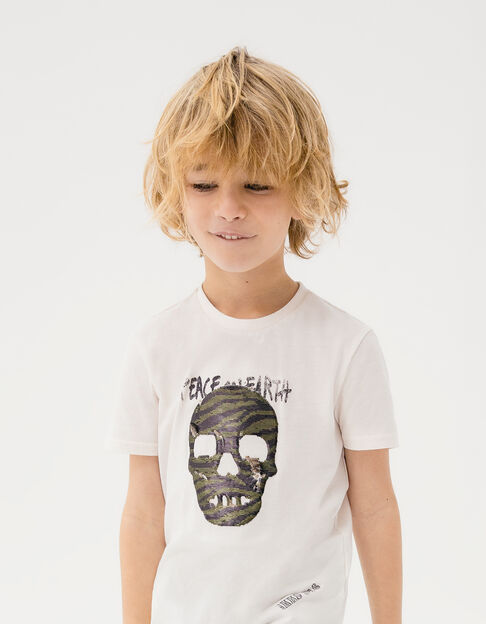 Jungen-T-Shirt mit Totenkopf mit Wendepailletten