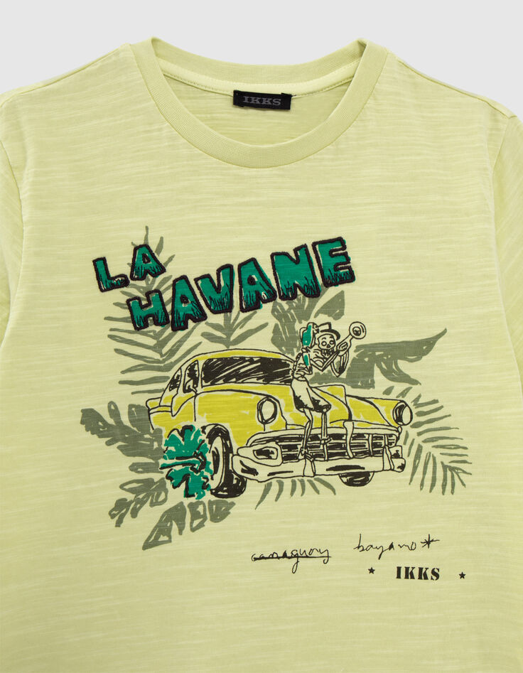 Boys' lime T-shirt with skeleton-car image and embroidery-2