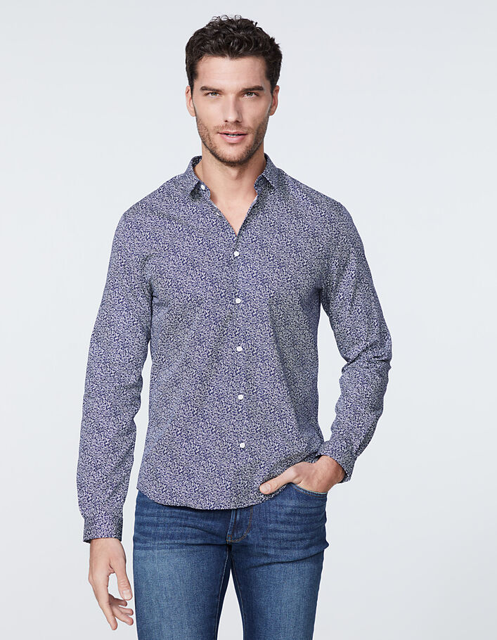 Men's SLIM blue shirt with floral motif - IKKS