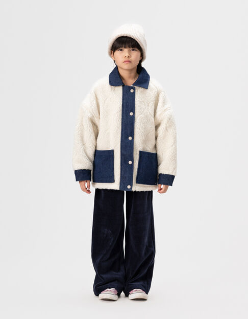 Omkeerbaar jasje in raw denim en sherpa meisjes - IKKS