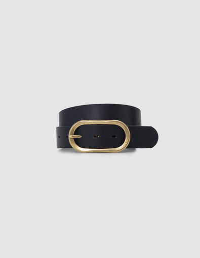 Black belt smooth leather oval buckle yellow metal Woman - IKKS