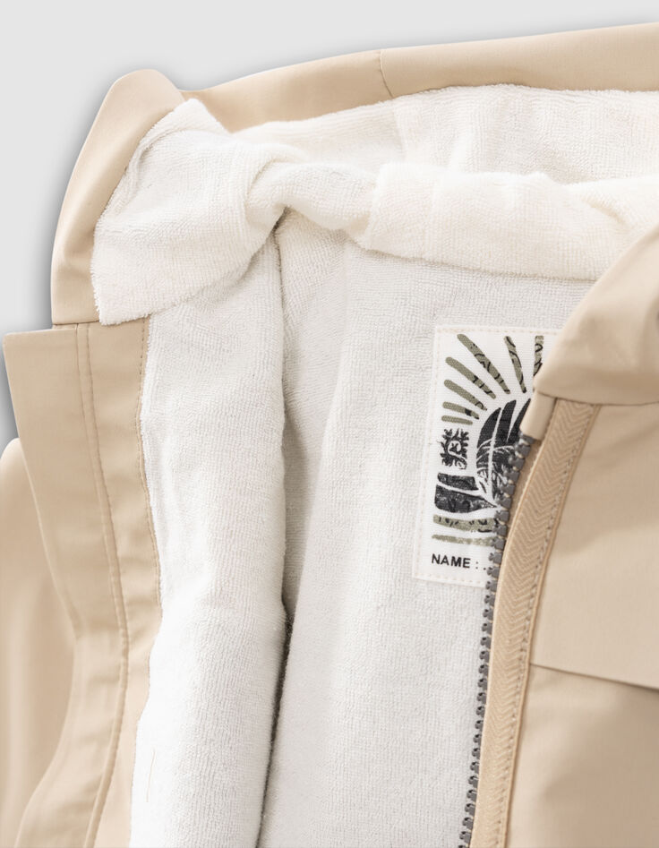 Beige Jacke mit Kapuze, recycelter Polyester, Babyjungen-9