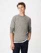 Pull manches longues kaki tricot moulin&eacute; Homme-1