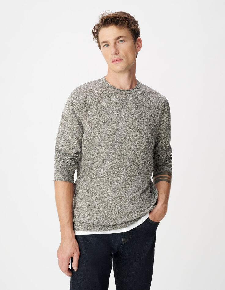 Pull manches longues kaki tricot moulin&eacute; Homme-1