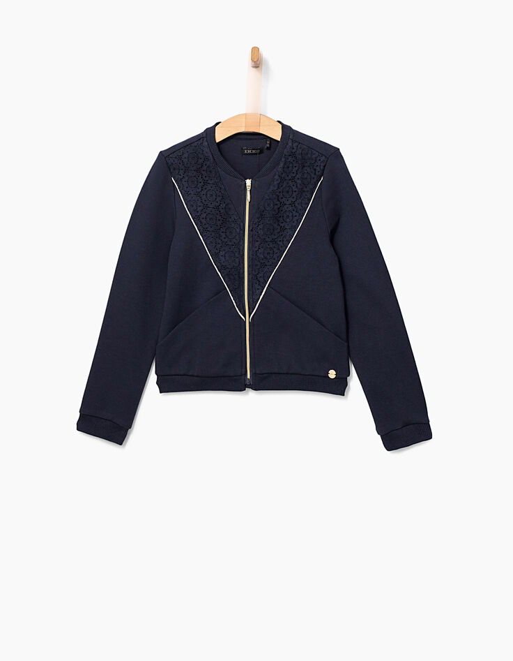 Cárdigan navy con cremallera y encaje niña-1