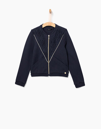 Girls' navy zipped cardigan with lace - IKKS