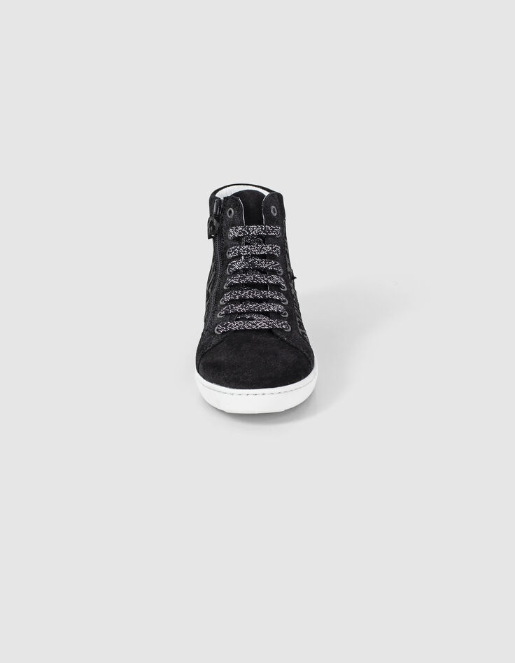 Baskets noires cuir velours motif léopard fille-2