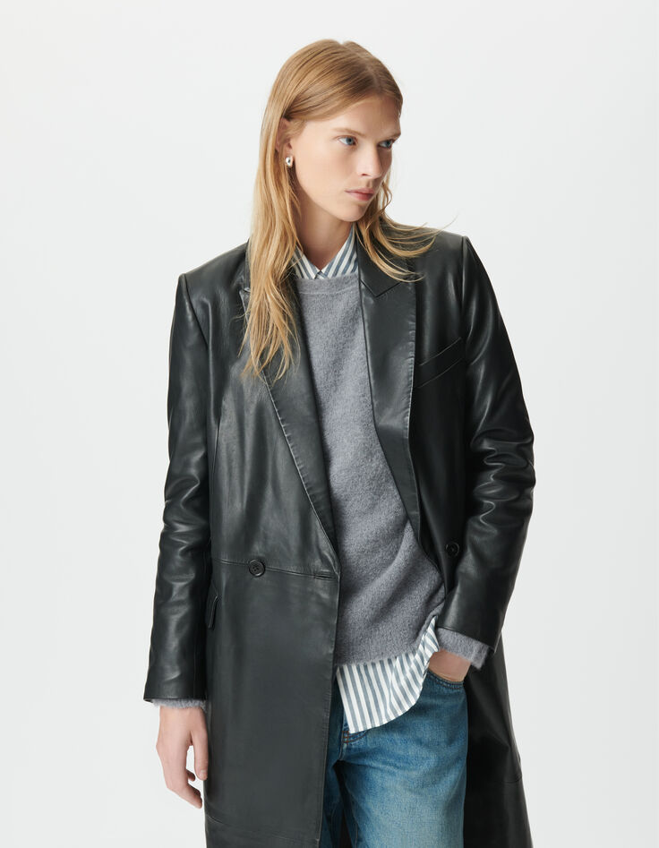 Manteau Long Noir Cuir Oversize Femme IKKS Manteau Long Noir Cuir Oversize Femme IKKS