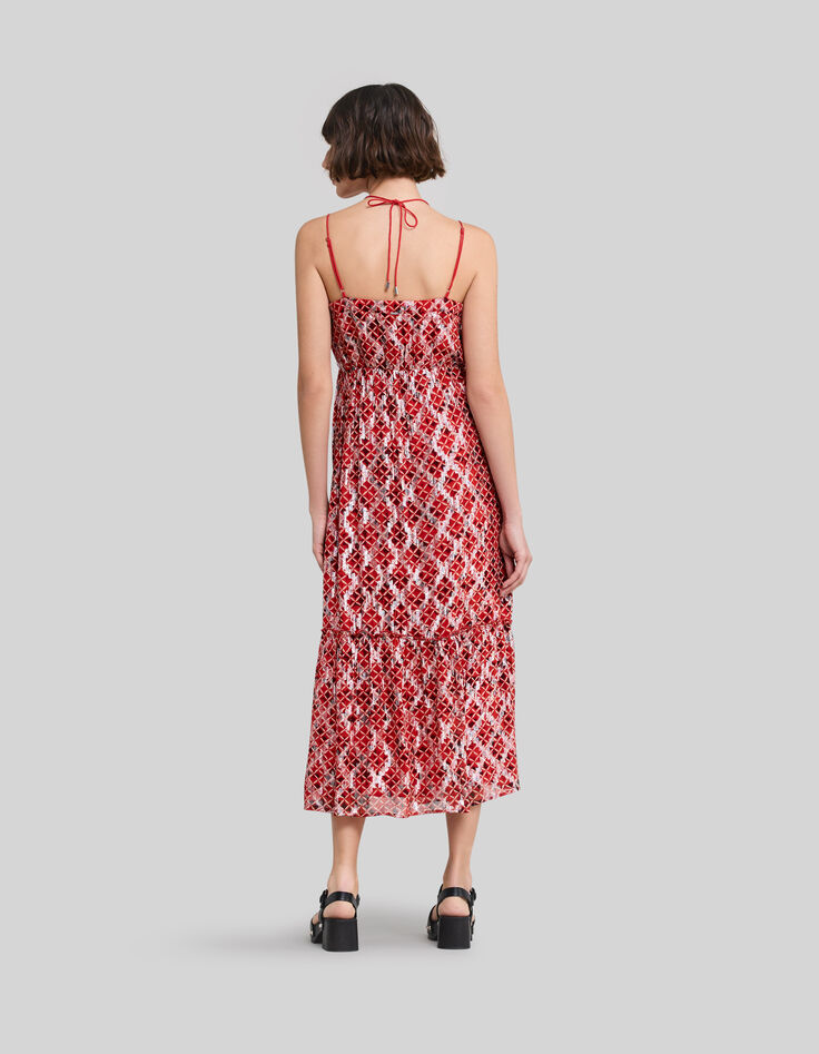 Women’s poppy red long dress with check print-3