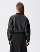 Zwart leren korte bomber Dames maxi eyelet design-4
