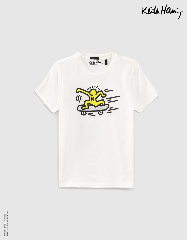 Tee-shirt blanc cassé KEITH HARING x IKKS à skate garçon-2