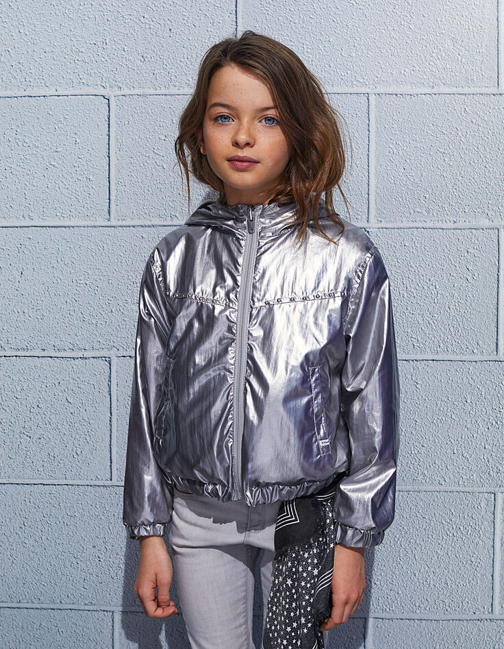 Blouson réversible argent et rose pâle fille-2