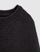 Women&rsquo;s black knit boat neck sweater with sleeve detail-3