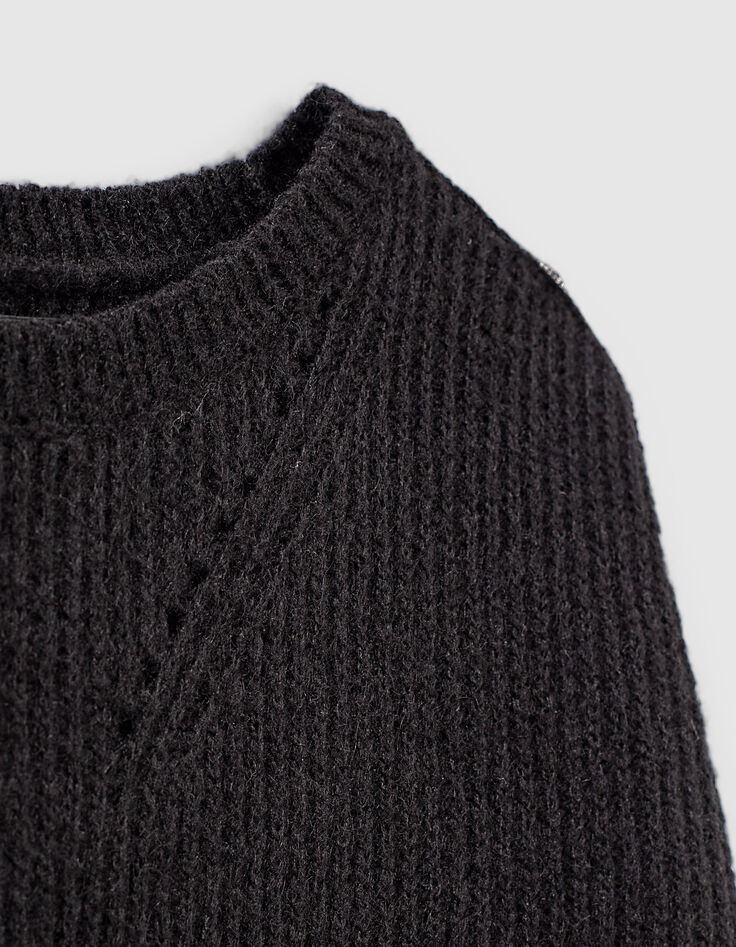 Women&rsquo;s black knit boat neck sweater with sleeve detail-3