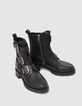 Women's black leather 3 buckle rangers boots-5