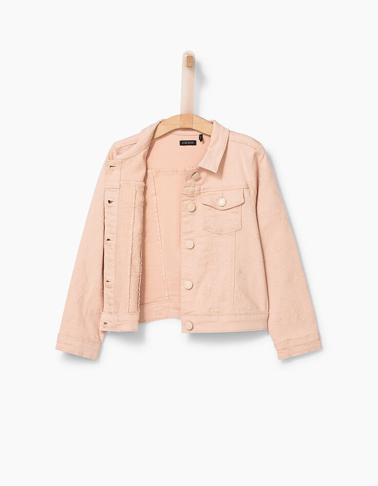 Veste en jean rose poudré brodée fille-6