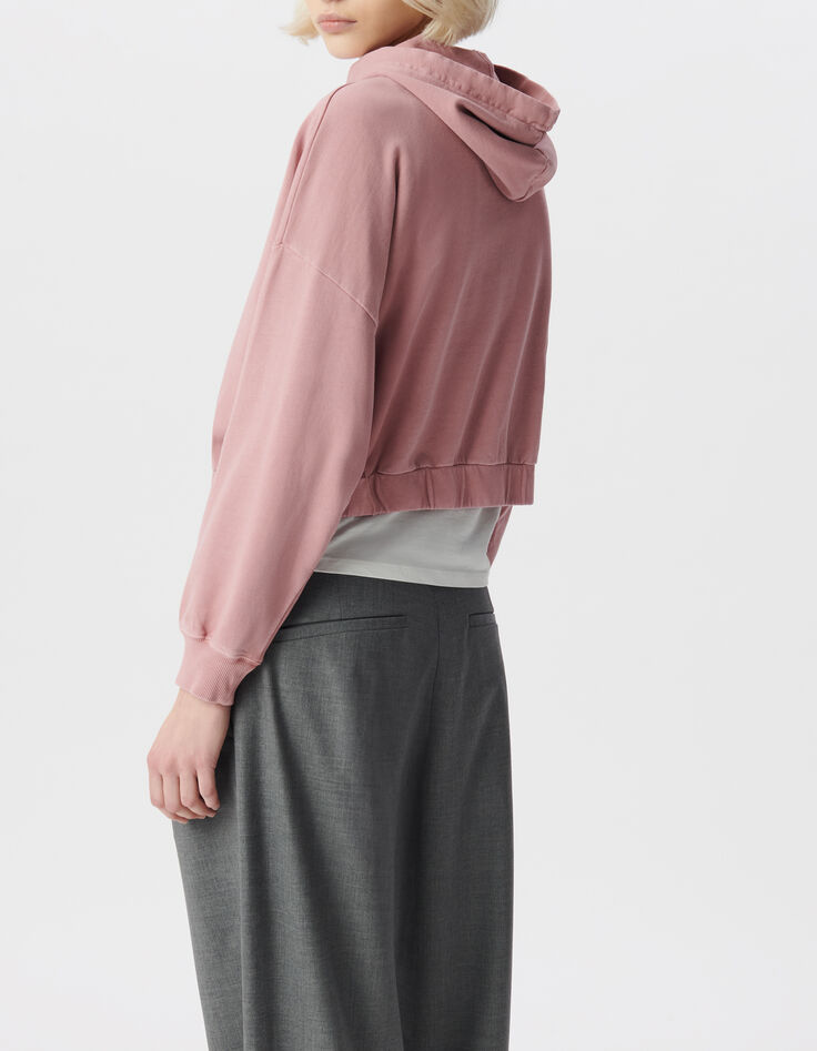 Sudadera con capucha oversize de algod&oacute;n org&aacute;nico rosa para mujer-3