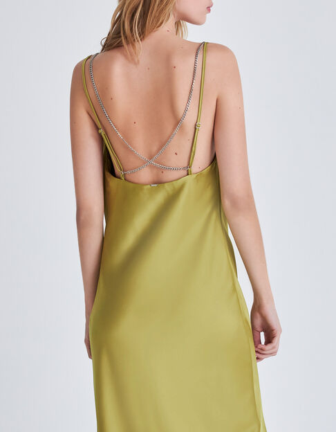 Women’s green satin strappy long dress - IKKS