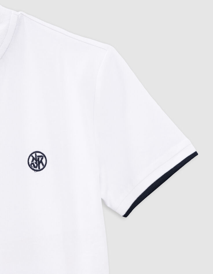 Polo blanc coton bio col zippé garçon-8