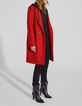 Manteau rouge mi-long en laine à capuche en molleton femme-7