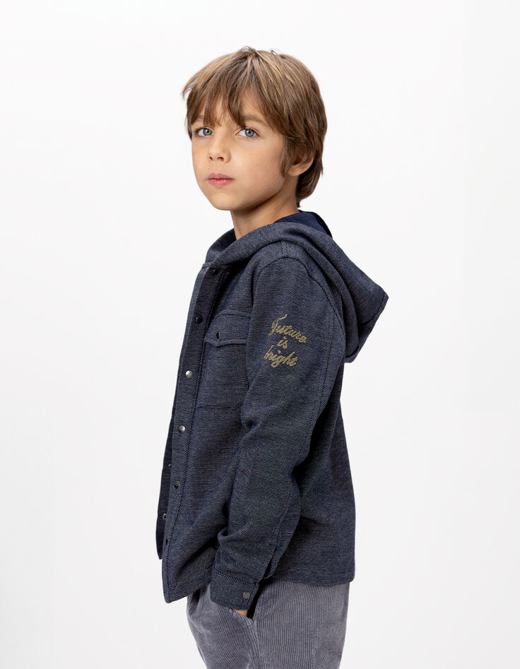 Surchemise à capuche marine maille fantaisie garçon-3