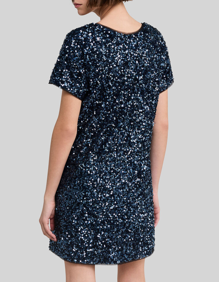 Women's reversible sequin-embroidered blue dress-5