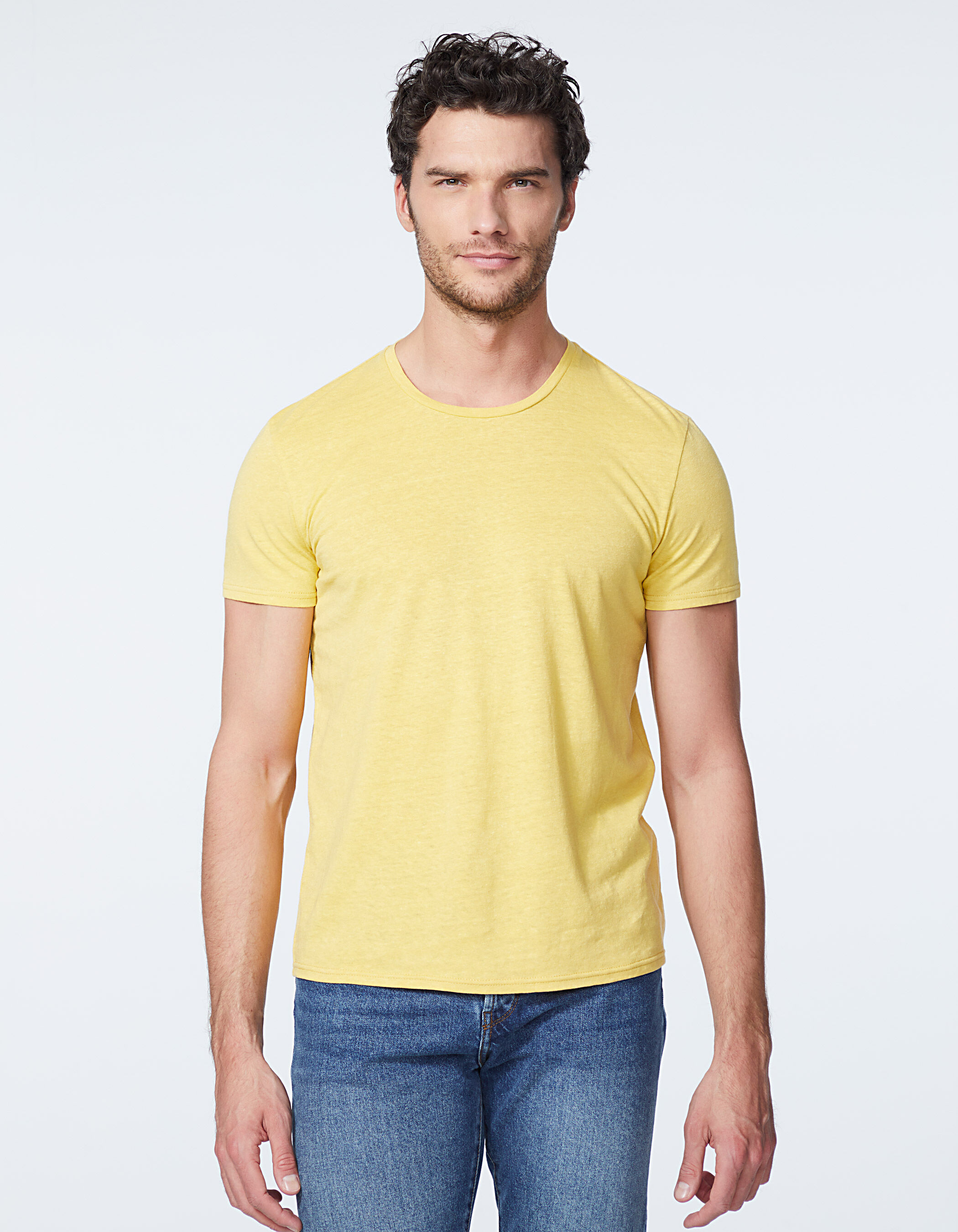 Camiseta amarilla algod n y c amo cuello redondo Hombre