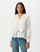 Locker sitzende weiße Bluse mit Spitzenstickerei Damen-2