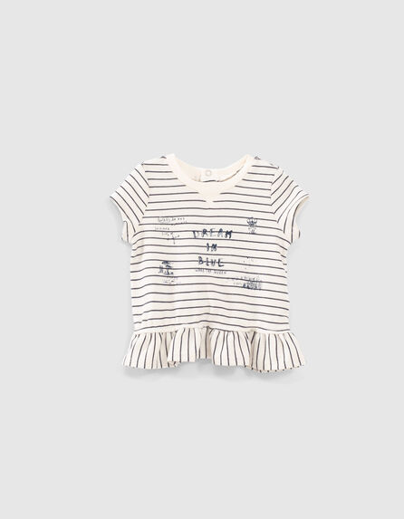 Tee-shirt marinière bio à basque bébé fille 