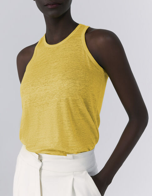 Gele top in linnen tricot foil ton sur ton Dames