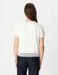 Tee-shirt col rond blanc d&eacute;tail crochet et sequins Femme-3