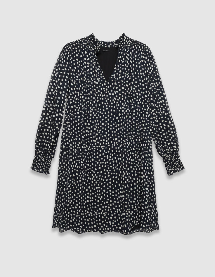 Robe courte marine imprimé pois ceinture amovible Femme-7