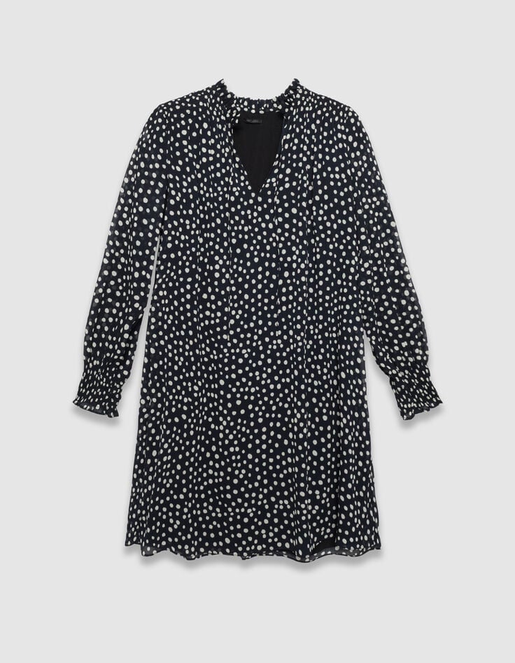 Robe courte marine imprimé pois ceinture amovible Femme-7 Robe courte marine imprimé pois ceinture amovible Femme-7