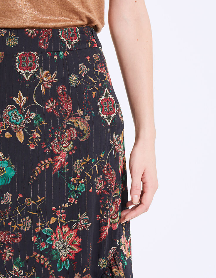 Floral print voile long ruffled skirt -5