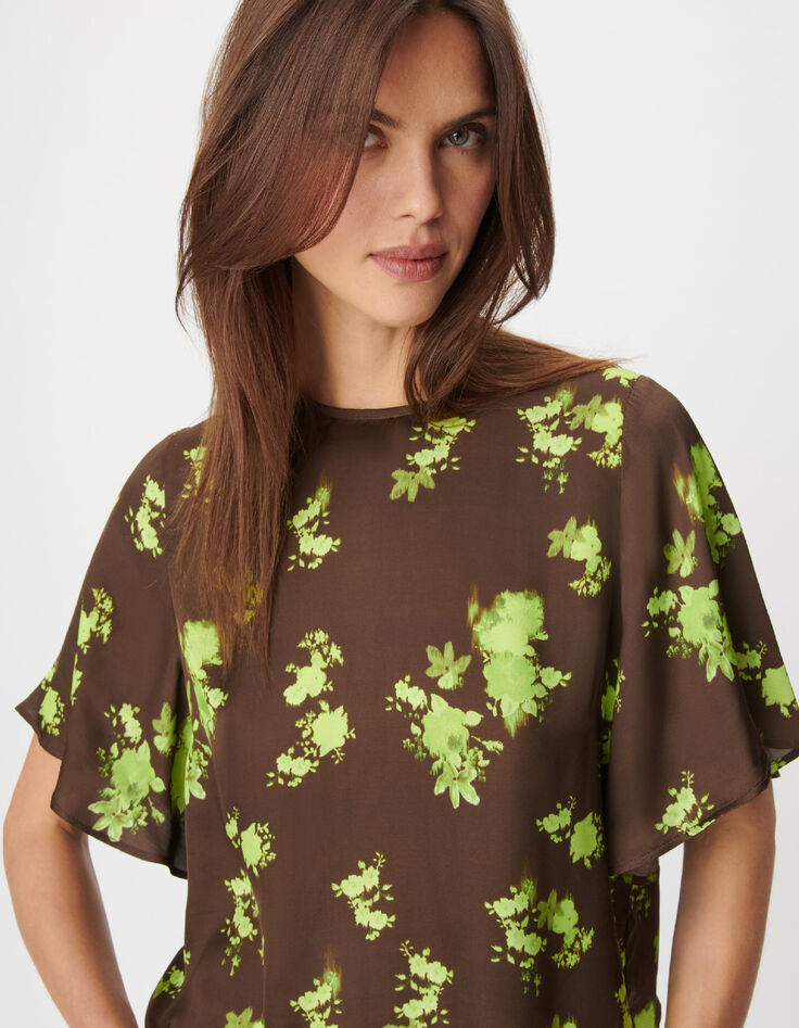 Top fluide marron imprim&eacute; tachiste flou Femme-5