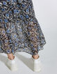 Women’s blue flower print dotted Swiss voile long dress-5