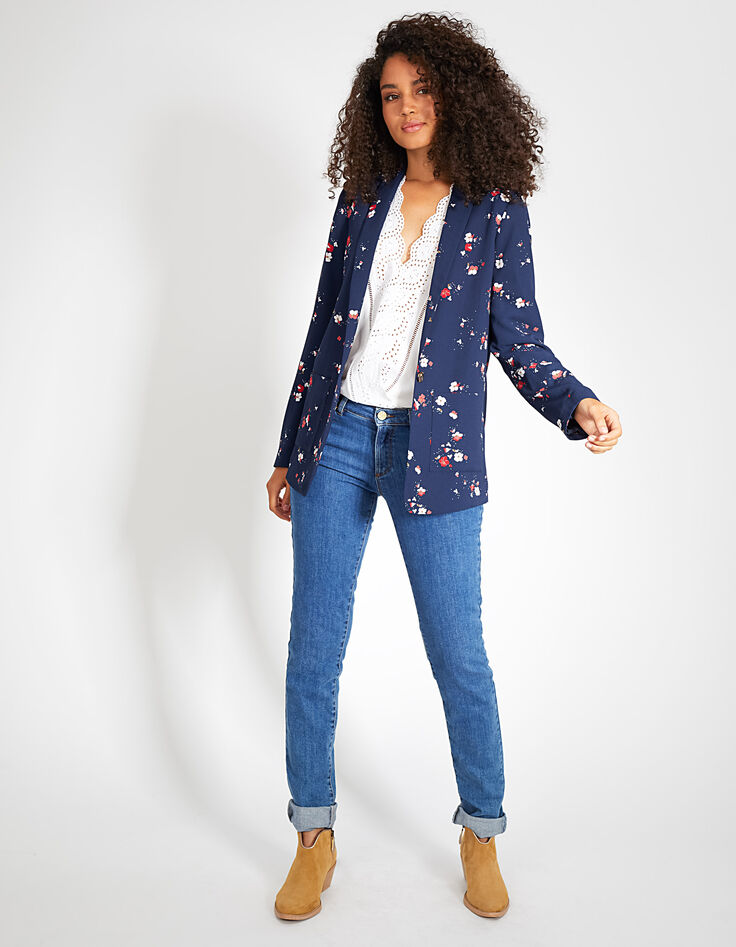 I.Code navy blue Floral Preppy print suit jacket-6