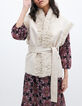 Gilet beige en fausse peau retournée avec ceinture amovible femme-1