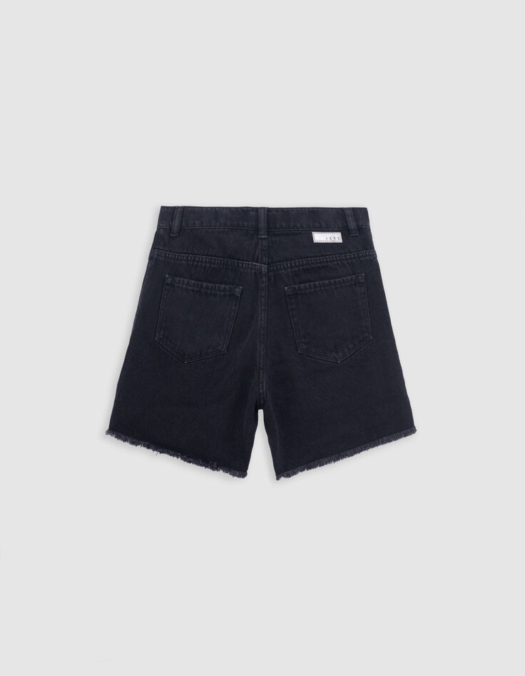 Short en jean noir Waterless bords frangés fille-4