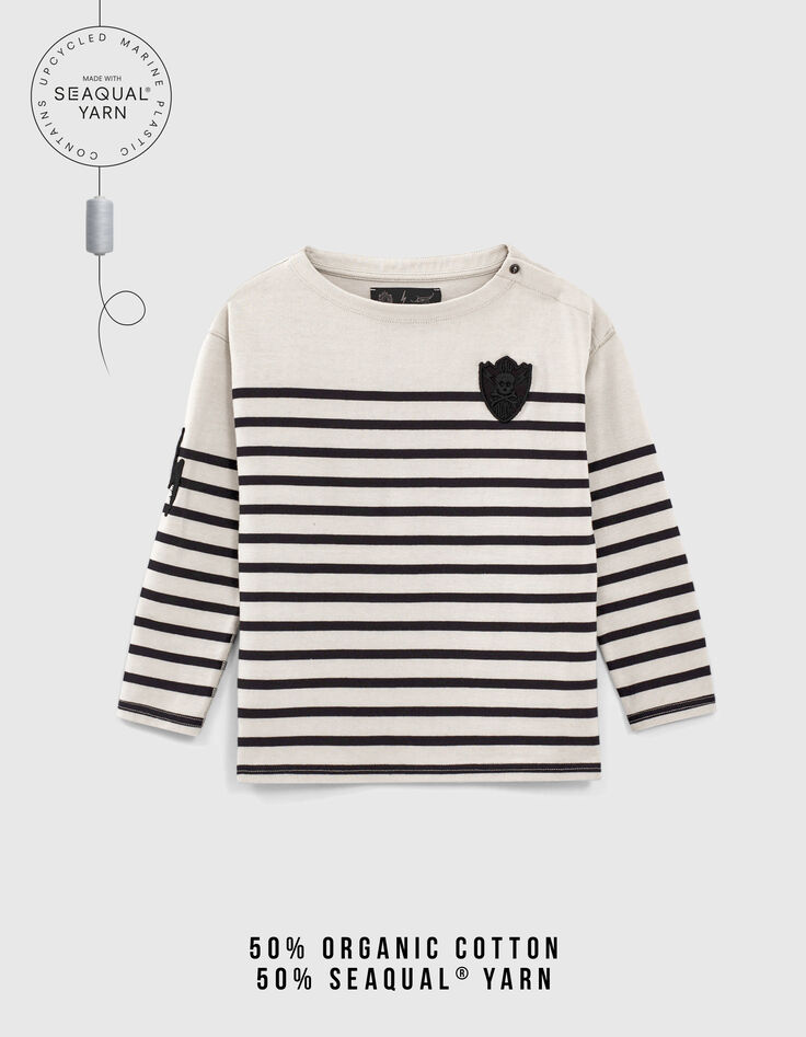 Boys’ ecru sailor top with black stripes and badges-2