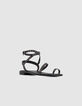 Sandales-tongs plates noires cuir clouté Femme-2