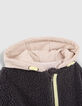 Manteau gris en Sherpa capuche bi-matière fille-2