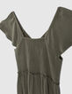 Vestido largo caqui crep&eacute; trenzas ni&ntilde;a-5