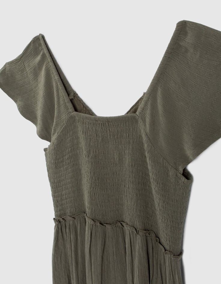 Vestido largo caqui crep&eacute; trenzas ni&ntilde;a-5