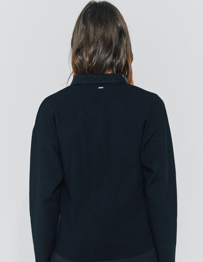 Women’s black denim/knit mixed-fabric buttoned cardigan - IKKS