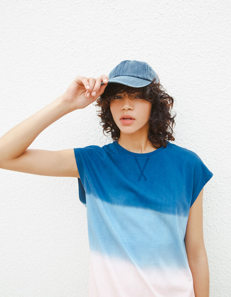 Damenshirtkleid aus Jersey mit blau-rosa Tie-Dye-Optik-2