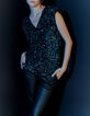 Top bleu brodé sequins réversible devant dos Femme-7