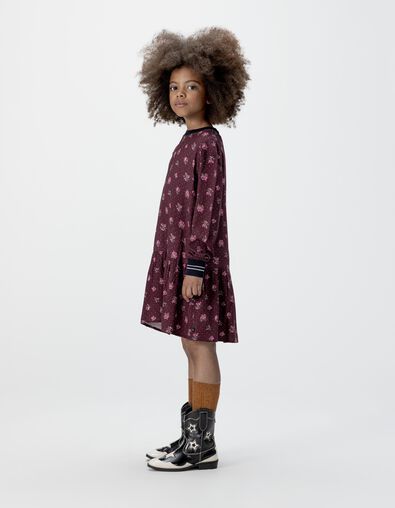 Bordeauxrotes Mädchenkleid Langarm Blumenprint - IKKS