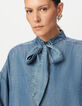 Blouse à lavallière bleue en Lyocell® fluide Femme-4